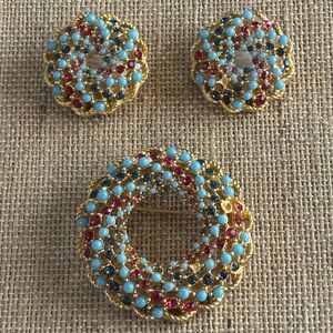 Vintage Sarah Coventry Signed Song of India Brooch & Clip on Earrings Set
